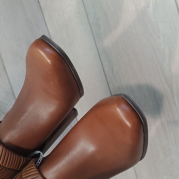 AD & DAUGHTERS Womens Anthropologie Mid Calf Heels Leather Booties shoes sz 6.5 - Picture 4 of 16